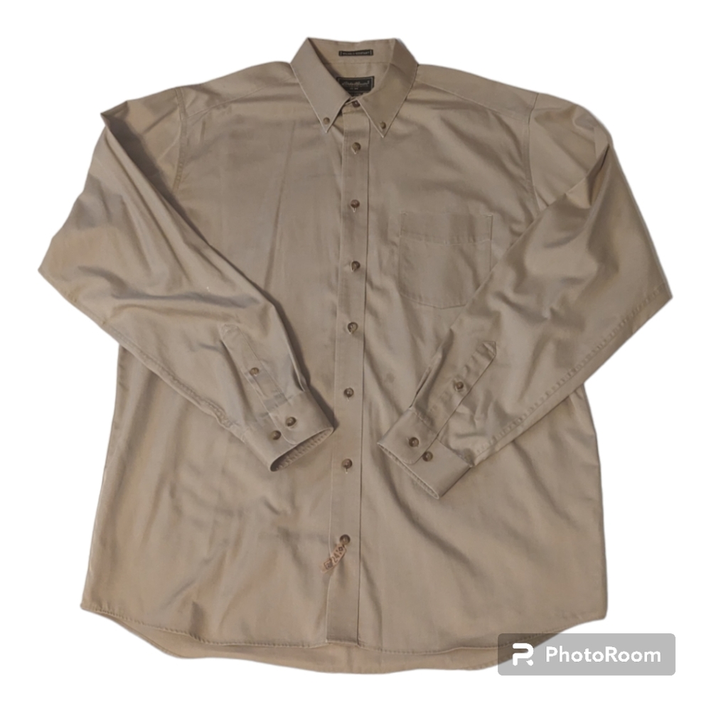 Eddie Bauer Tan Cotton Wrinkle Resistant Button Down Collar LS Shirt Men's LTall